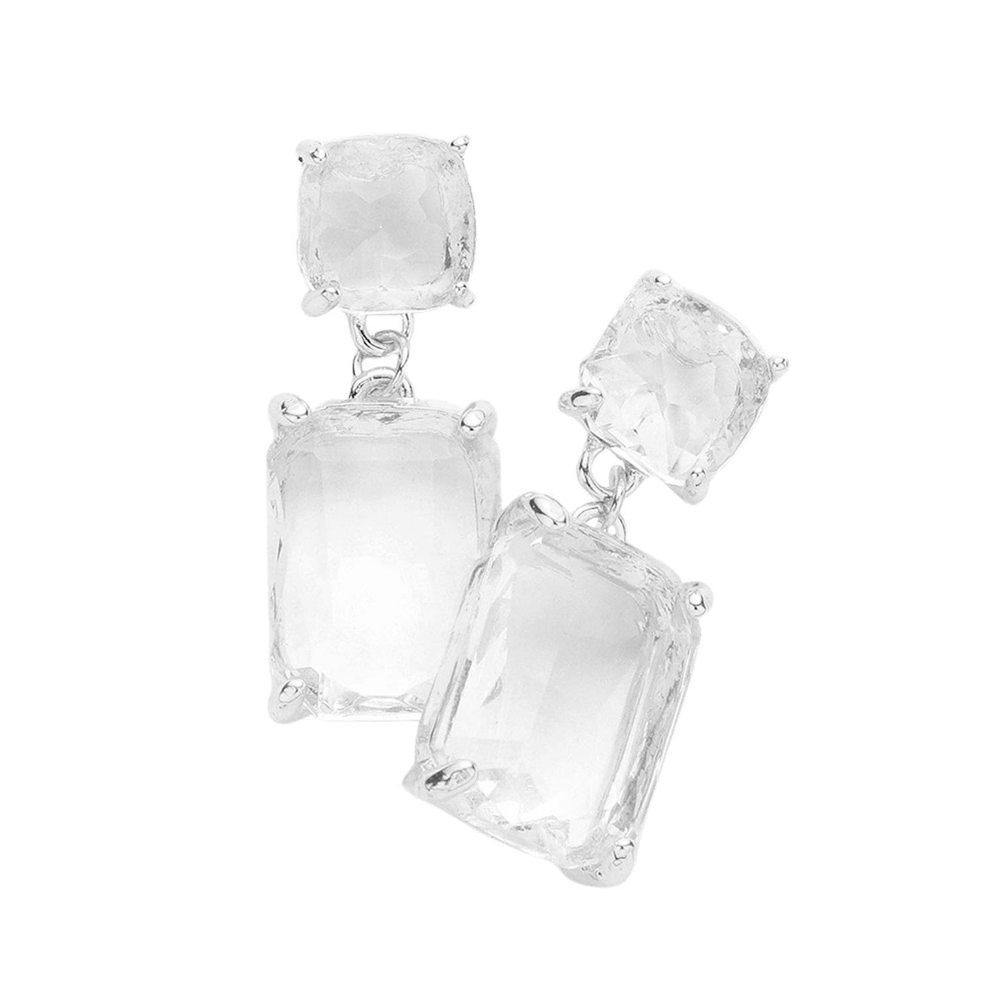Silver Square Rectangle Link Dangle Evening Earrings, Beautiful Square Rectangle shaped dangle earrings. These elegant, comfortable earrings can be worn all day to dress up any outfit. The elegance of these earrings puts on a pop of color to complete your ensemble. The perfect accessory for adding just the right amount of shimmer and a touch of class to special events.