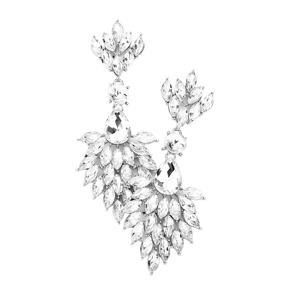 Silver Teardrop Accented Marquise Stone Cluster Evening Earrings, Look like the ultimate fashionista with these Earrings! Add something special to your outfit! Ideal for parties, weddings, graduation, prom, quinceanera, holidays, pair these studs back earrings with any ensemble for a polished look. These earrings pair perfectly with any ensemble from business casual, to night out on the town or a black-tie party.