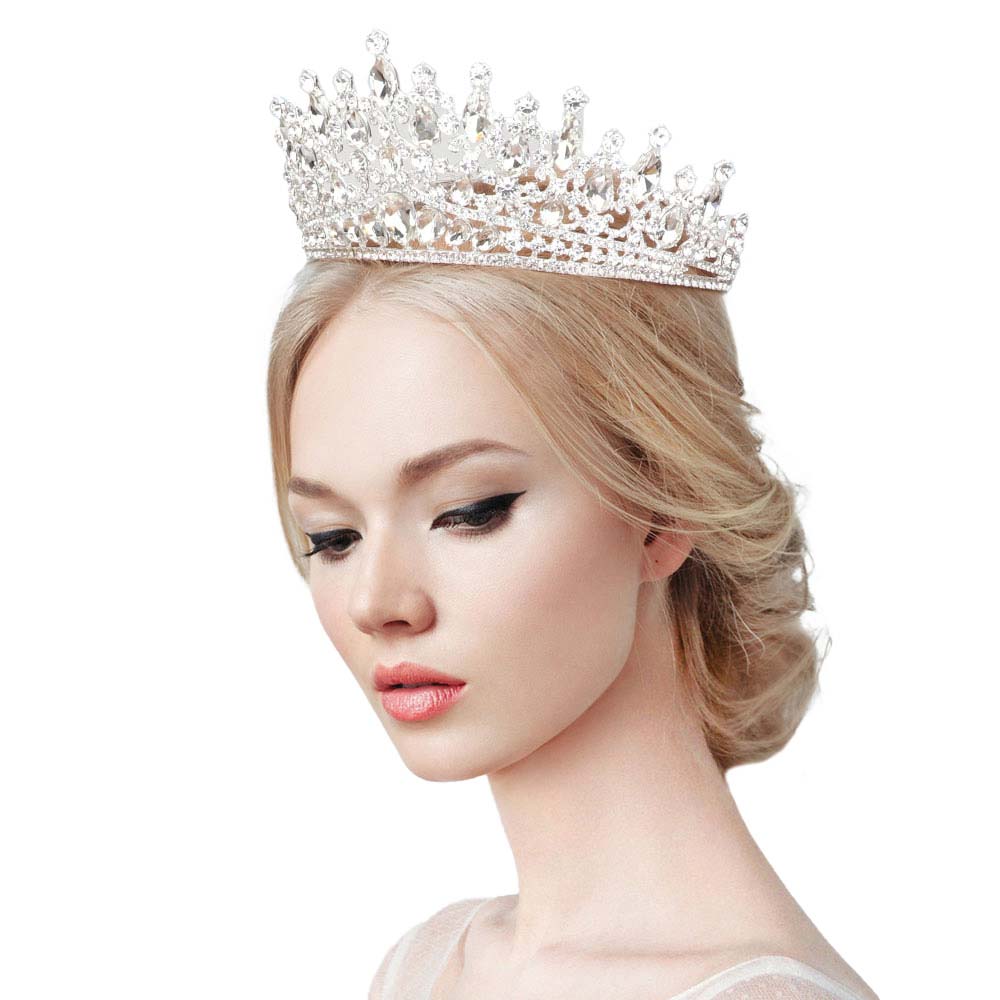 Silver Teardrop Marquise Stone Cluster Princess Tiara, The stunning hair accessory is really beautiful, Pretty, and lightweight. Makes You More Eye-catching at special events and wherever you go. Perfect for adding just the right amount of shine, will add a touch of beauty, and style to your wedding, prom, or special events,