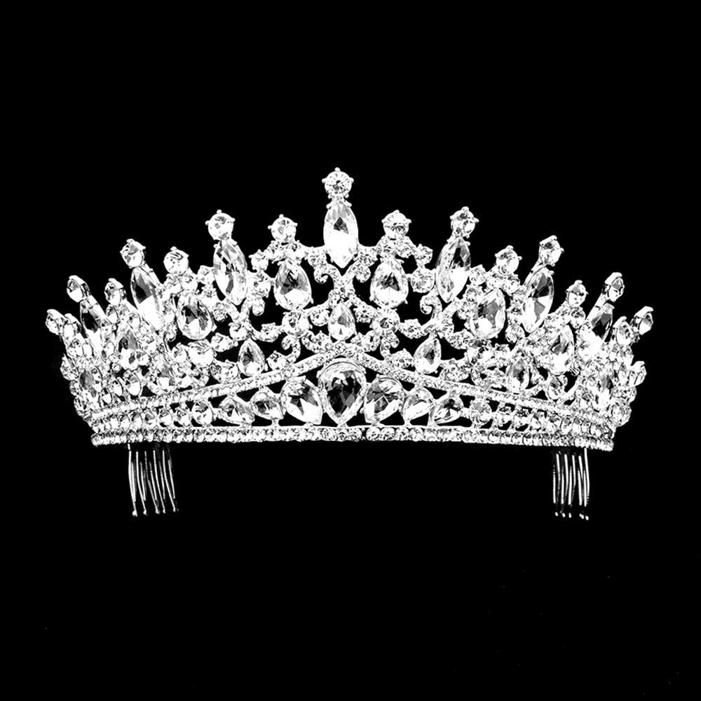 Silver Teardrop Marquise Stone Cluster Princess Tiara, The stunning hair accessory is really beautiful, Pretty, and lightweight. Makes You More Eye-catching at special events and wherever you go. Perfect for adding just the right amount of shine, will add a touch of beauty, and style to your wedding, prom, or special events,