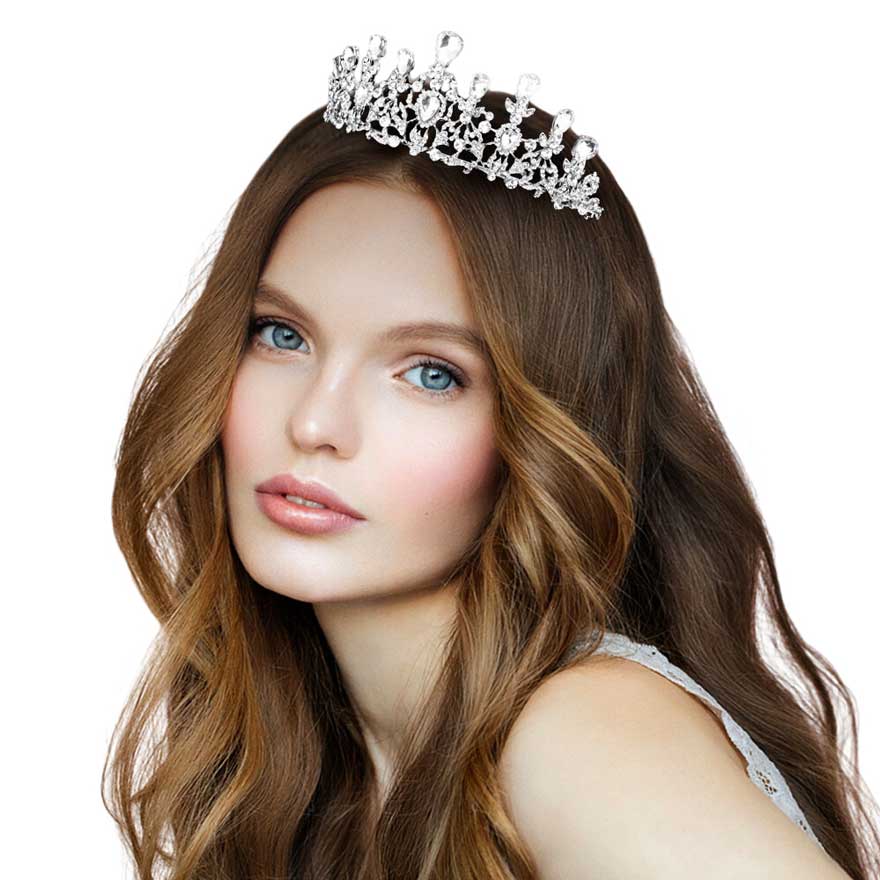 Silver Teardrop Stone Accented Princess Tiara, this princess tiara is a classic royal tiara made from gorgeous stone accented is the epitome of elegance. Exquisite design with beautiful color and brightness makes you more eye-catching in the crowd and will make you more charming and pretty without fail.