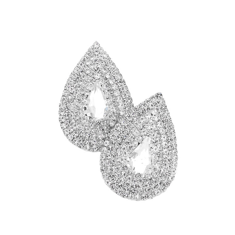 Silver Teardrop Stone Accented Rhinestone Trimmed Evening Earrings. Beautifully crafted design adds a gorgeous glow to any outfit. Jewelry that fits your lifestyle! luminous faux pearls and sparkling rhinestones give these stunning earrings an elegant look. Perfect Birthday Gift, Anniversary Gift, Mother's Day Gift, Graduation Gift, Prom Jewelry, Just Because Gift, Thank you Gift.