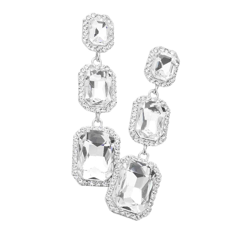 Silver Triple Emerald Cut Stone Link Dangle Evening Earrings, the beautifully crafted design adds a glow to any outfit which easily makes your events more enjoyable. These evening dangle earrings make you extra special on occasion. These triple emerald dangle earrings enhance your beauty and make you more attractive. These Stone link dangle earrings make your source more interesting and colorful. Complete your look with these triple emerald cut stone earrings.