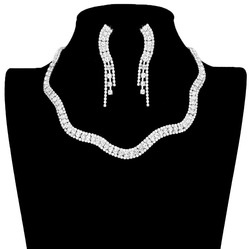 Silver Wavy Rhinestone Collar Necklace, is a stunning jewelry set that will sparkle all night long making you shine like a diamond on special occasions. Wear together or separate according to your event with different outfits to add perfect luxe and class with incomparable beauty. Simple sophistication makes a stand-out addition to your collection designed to accent the neckline and add a gorgeous stylish glow to any special outfit in style.