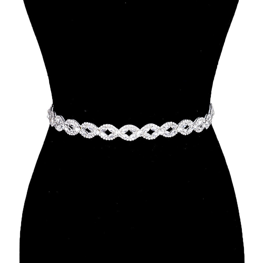 Silver White Crystal Marquise Sash Ribbon Bridal Wedding Belt, A timeless selection of Bridal Belt, and Wedding Belt is exceptionally elegant. It looks so pretty, bright, and elegant on any special occasion. These Bridal Wedding Belt headbands are perfect for Weddings, bridal parties, and any other special occasion.
