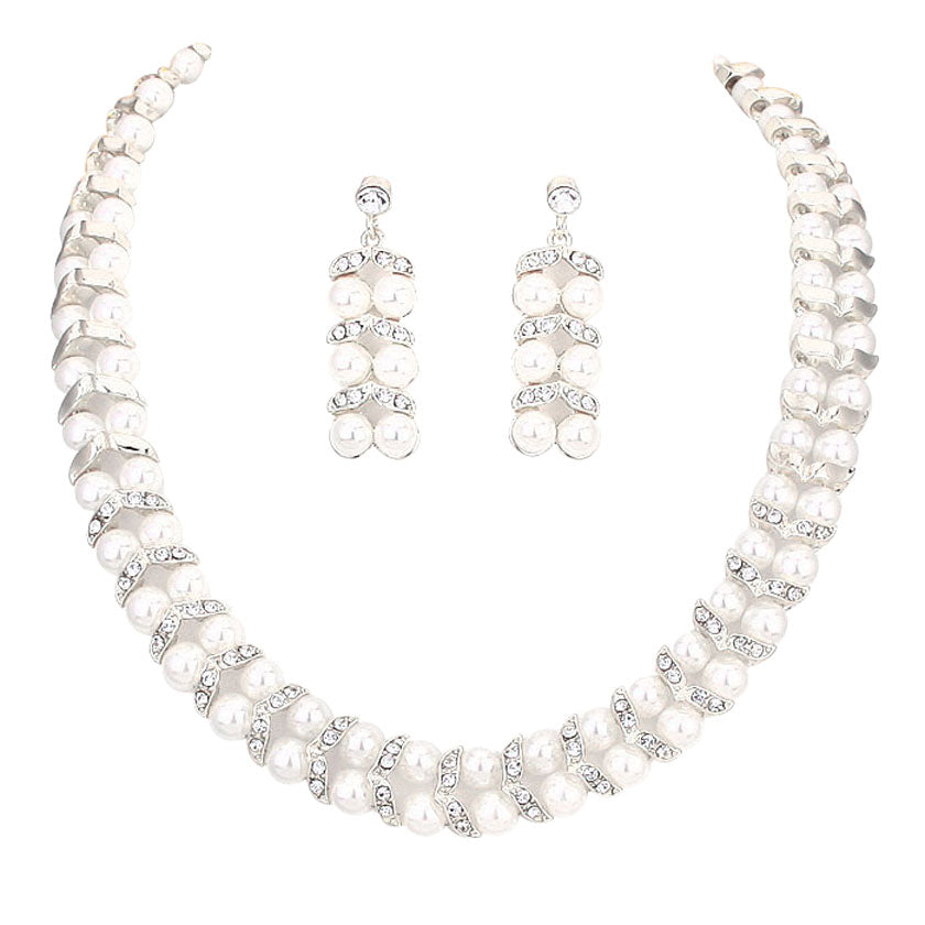 Silver White Pearl Crystal Collar Necklace. These gorgeous Crystal pieces will show your class in any special occasion. The elegance of these Collar necklace goes unmatched, great for wearing at a party! Perfect for adding just the right amount of shimmer & shine and a touch of class to special events. Perfect jewelry to enhance your look. Awesome gift for birthday, Anniversary, Valentine’s Day or any special occasion.