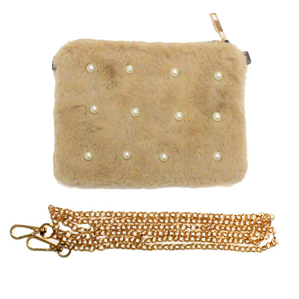 Tan Pearl Embellished Faux Leather Mini Crossbody Bag, look like the ultimate fashionista when carrying this small chic bag, great for when you need something small to carry or drop in your bag. Keep your keys handy & ready for opening doors as soon as you arrive.