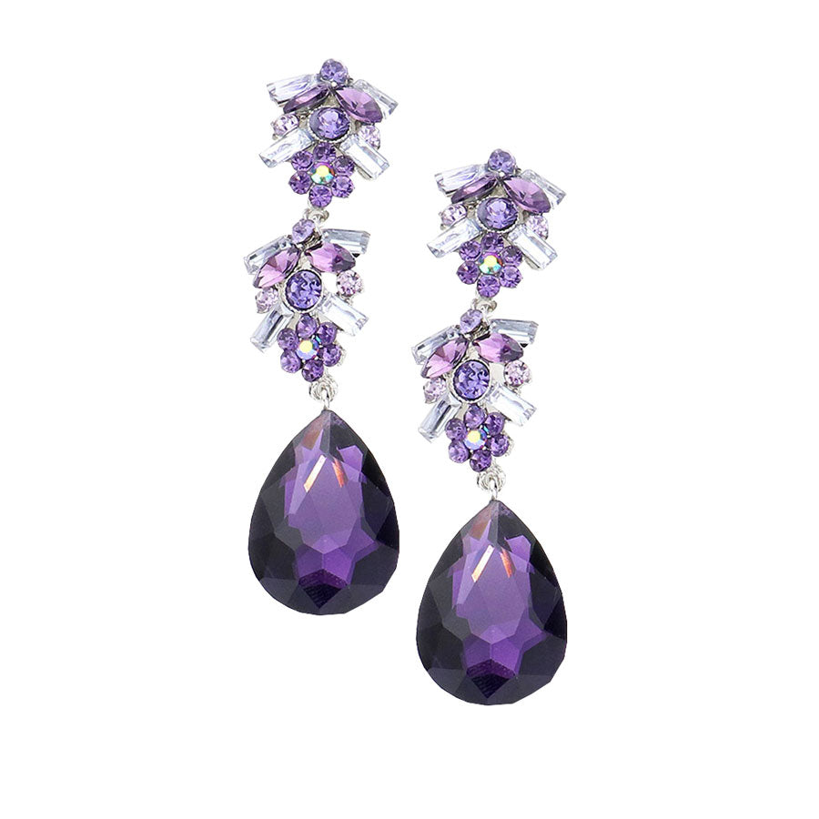 Tanzanite Chunky Pear Crystal Floral Evening Drop Earrings, put on a pop of color to complete your ensemble. Perfect for adding just the right amount of shimmer & shine and a touch of class to special events. Perfect Birthday Gift, Anniversary Gift, Mother's Day Gift, Graduation Gift.