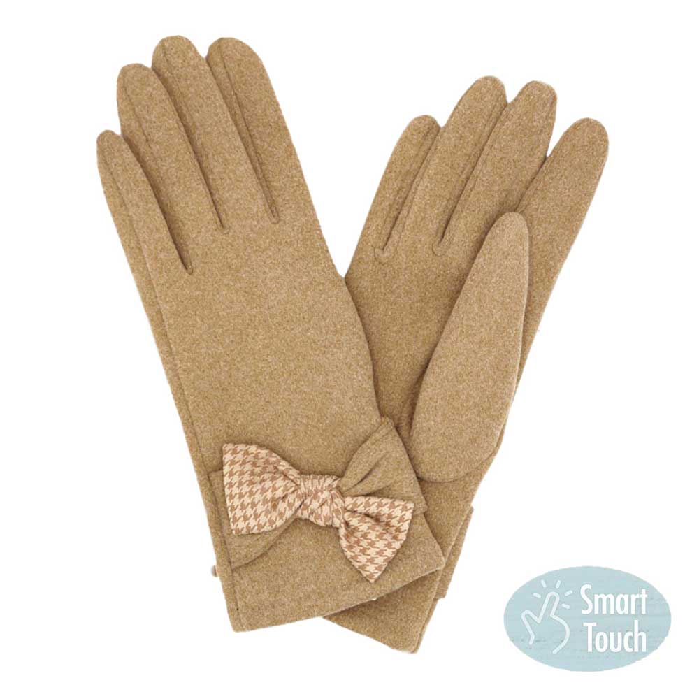 Taupe Houndstooth Bow Smart Gloves, Comfy & toasty, classic chic designed with a touchscreen compatible fingertip for extra practicality, ensuring you can answer emails without getting frostbite with cozy-looking are the perfect blend of utility and style. A fashionable eye catcher bow smart gloves, will quickly become one of your favorite accessories, Awesome winter gift accessory!