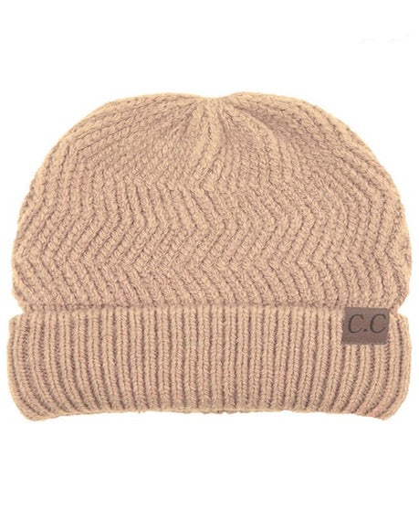 Taupe C.C Chevron Knit Beanie With Cuff & Faux Fur Pom Pom Warm Winter Hat; reach for this classic toasty hat to keep you nice n warm in the chilly winter weather, the wintry touch finish to your outfit. Perfect Gift Birthday, Christmas, Holiday, Anniversary, Stocking Stuffer, Secret Santa, Valentine's Day, Loved One, BFF