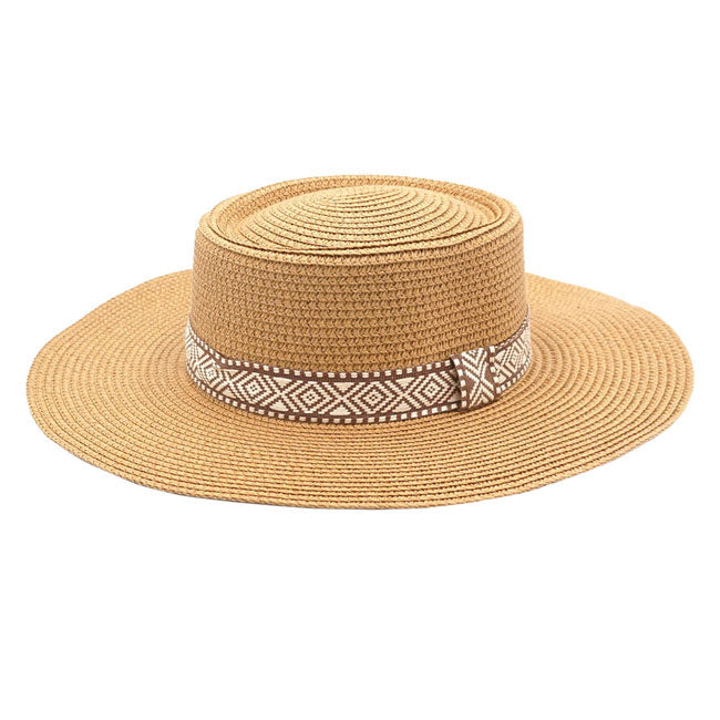 Taupe Tribal Band Panama Sun Hat. Keep your styles on even when you are relaxing at the pool or playing at the beach. Large, comfortable, and perfect for keeping the sun off of your face, neck, and shoulders Perfect summer, beach accessory. Ideal for travelers who are on vacation or just spending some time in the great outdoors.