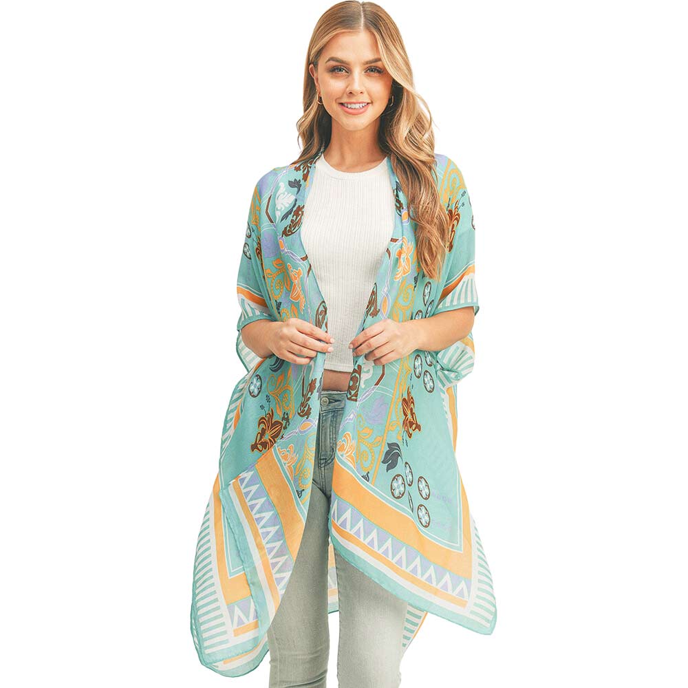 Teal Patterned Cover Up Kimono Poncho, this timeless patterned cover up kimono Poncho is soft, lightweight, and breathable fabric, close to the skin, and comfortable to wear. Sophisticated, flattering, and cozy. look perfectly breezy and laid-back as you head to the beach. A fashionable eye-catcher will quickly become one of your favorite accessories.