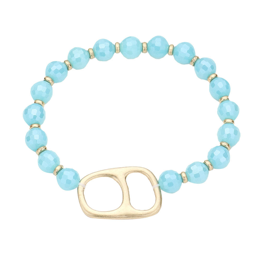 Turquoise Abstract Metal Accented Faceted Beaded Stretch Bracelet, this stunning faceted beaded open metal Accented bracelet can light up any outfit, and make you feel absolutely flawless. Fabulous fashion and sleek style adds a pop of pretty color to your attire, coordinate with any ensemble from business casual to everyday wear.
