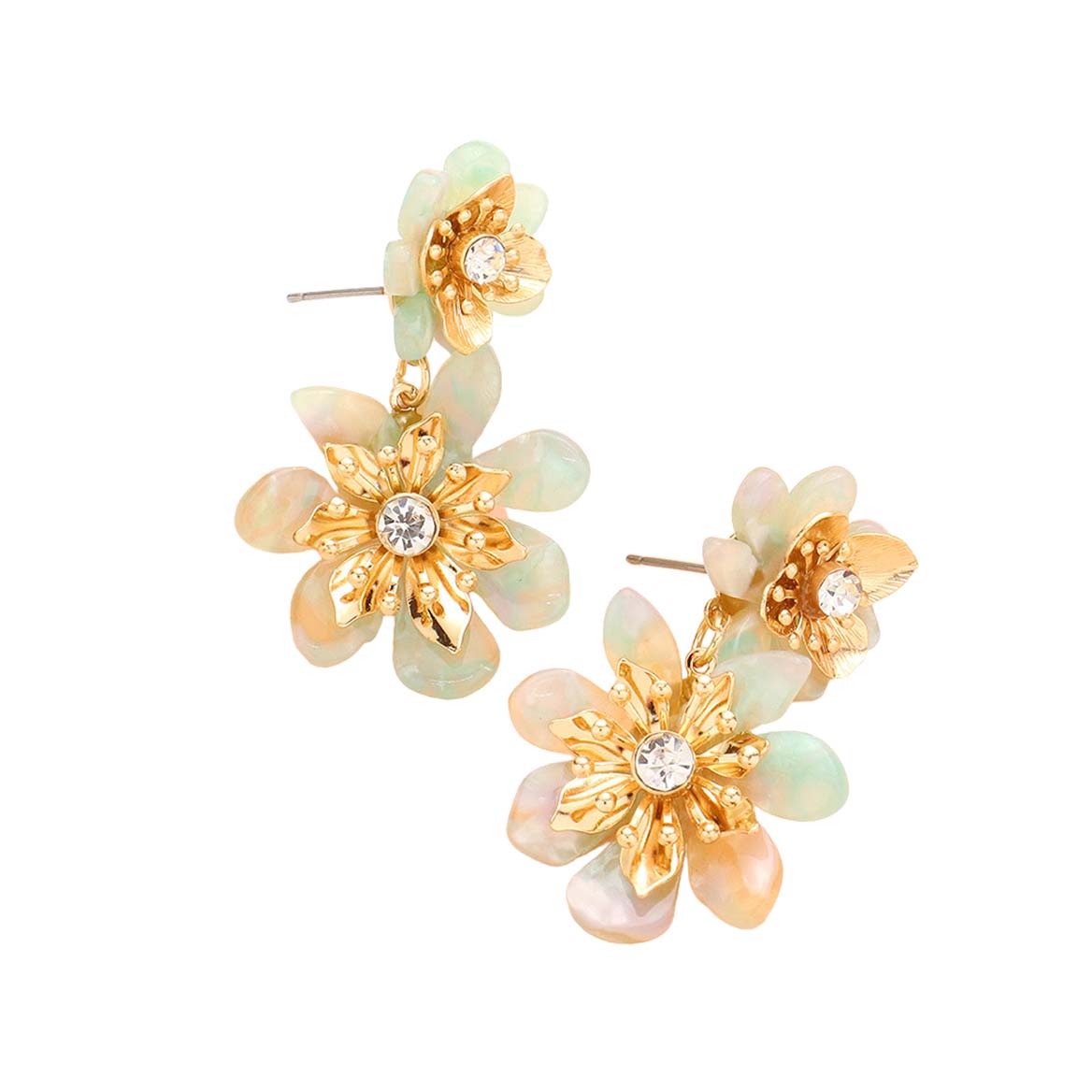 Turquoise Celluloid Acetate Double Flower Link Dangle Earrings, are stunning & eye-catchy jewelry that fits your lifestyle adding a pop of pretty color. Enhance your attire with these vibrant & beautiful double floral earrings! Adds a touch of nature-inspired beauty to your look with perfect class. It will be your new favorite accessory.