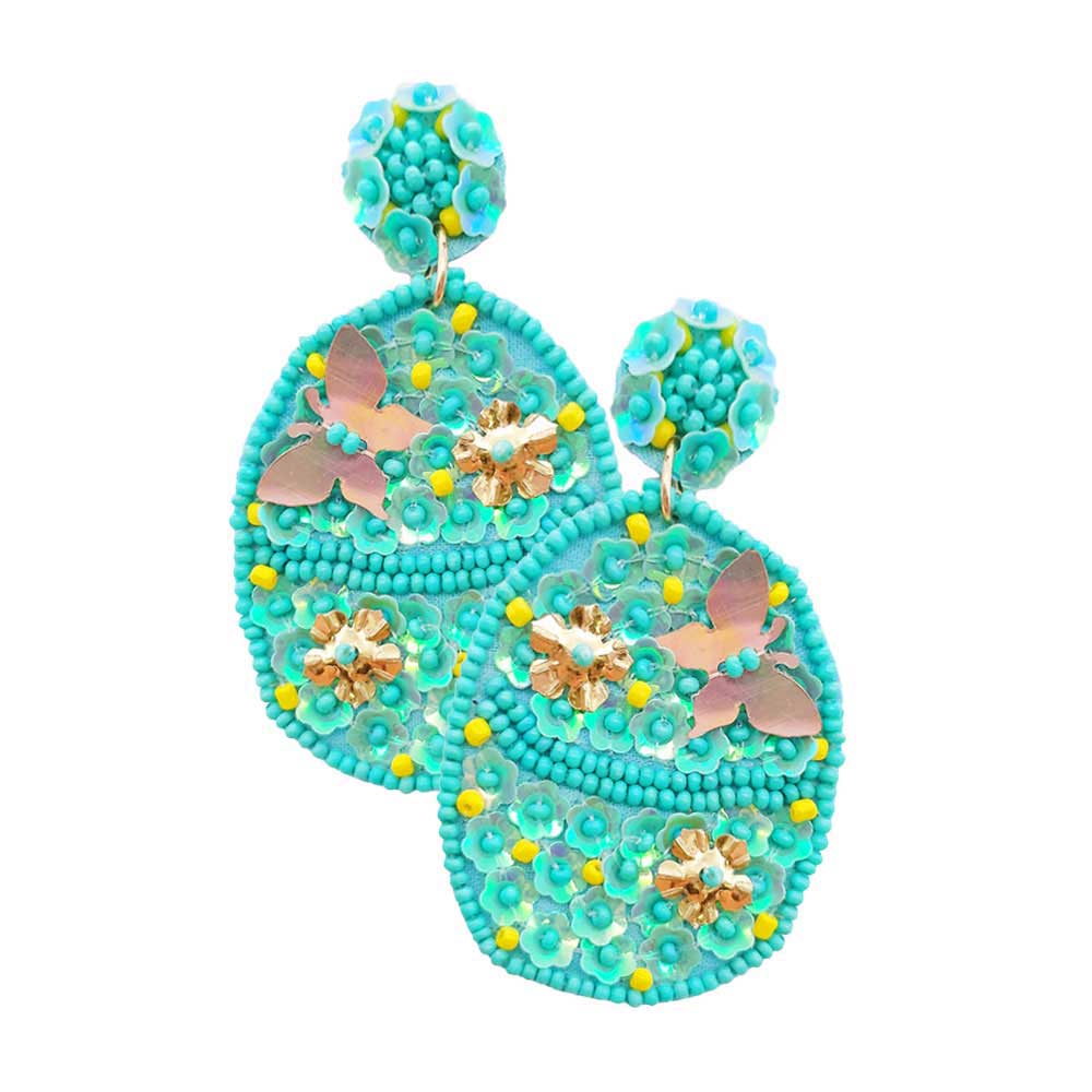 Turquoise Felt Back Flower Butterfly Accented Dangle Earrings, put on a pop of color to complete your ensemble. Beautifully crafted design adds a gorgeous glow to any outfit. Perfect jewelry gift to expand a woman's fashion wardrobe with a modern, on trend style. Perfect for Birthday Gift, Anniversary Gift, Mother's Day Gift, Graduation Gift, Valentine's Day Gift.