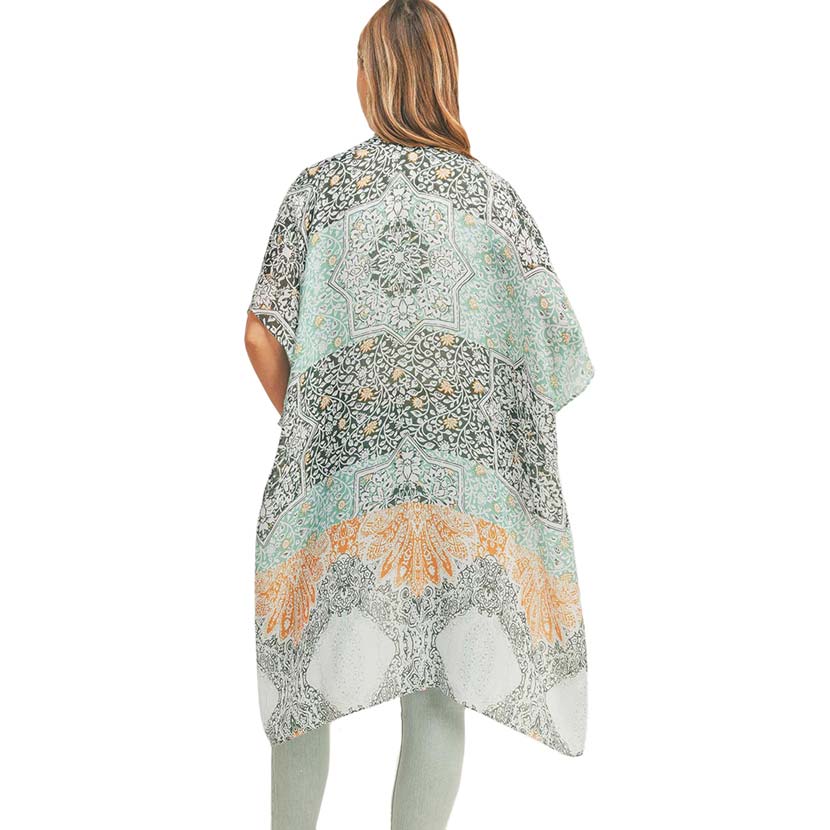Turquoise Floral Leaf Patterned Cover Up Kimono Poncho, Absolutely fab for this summer & spring season to amp up your attire & make you comfortable in dressing up. These kimonos feature a floral leaf pattern that is easy to pair with so many tops. Lightweight and breathable fabric, comfortable to wear. Suitable for weekends, work, holidays, beach, parties, clubs, nights, evenings, dates, casual and other occasions