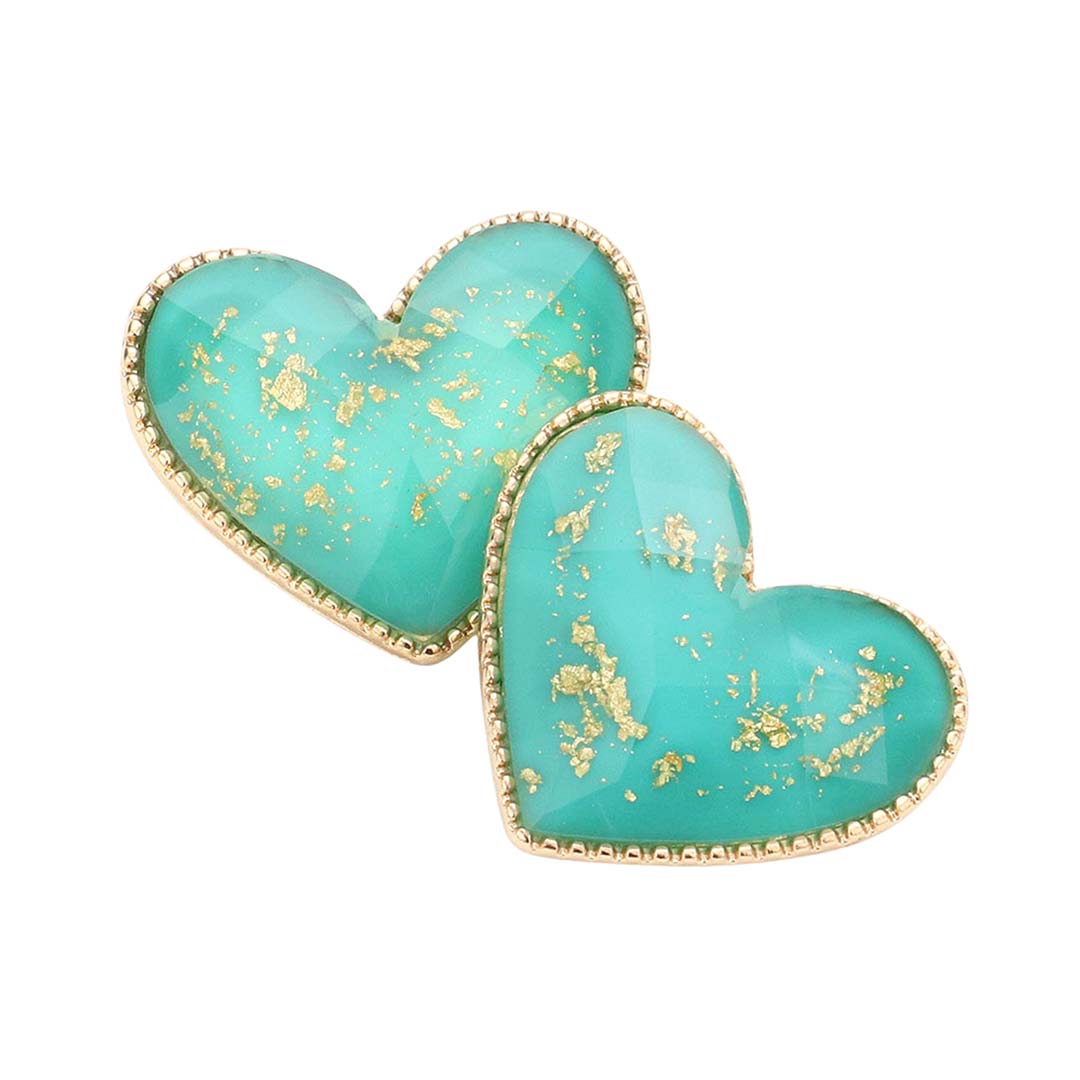 Turquoise Gold Foil Detailed Heart Stud Earrings, Take your love for statement accessorizing to a new level of affection with the heart STUD earrings. Wear these gorgeous gold foil earrings to make you stand out from the crowd & show your trendy choice. Boasting a romantic palette and silhouette. This pretty pair of heart earring studs instantly effortlessly elevates everything from playful motifs to sleek separates.