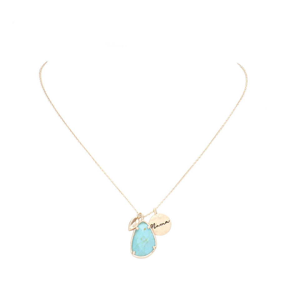 Turquoise Mama Metal Disc Teardrop Semi Precious Pendant Necklace, jewelry that fits your lifestyle, adding a pop of pretty color. Enhance your attire with these vibrant beautiful teardrop semi-pendant necklaces to dress up or down your look. Look like the ultimate fashionista with these pendant necklaces! add something special to your outfit! It will be your new favorite accessory.