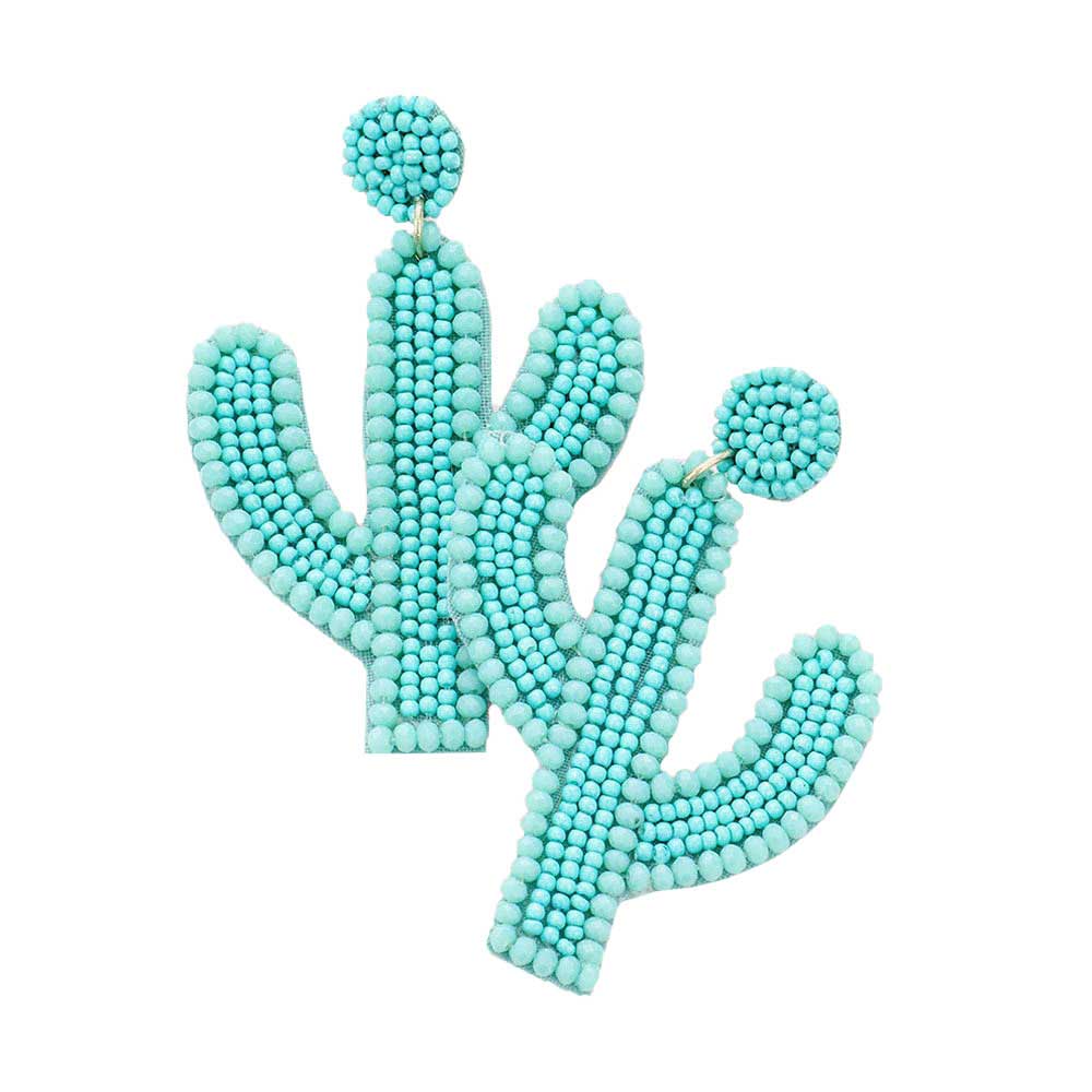 Turquoise Seed Bead Cactus Earrings. Take your love for statement accessorizing to a new level of affection with these seed beaded cactus earrings! Highlight your appearance, grasp everyone's eye in your party. Perfect gift on Christmas, Valentine's Day, Anniversaries as well as birthday for your beloved ones.