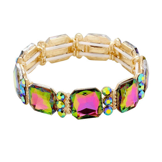 Vitrail Sparkling Emerald Cut Glass Crystal Stretch Bracelet Crystal Bracelet , Glitzy glass crystals, stylish stretch bracelet that is easy to put on, take off and comfortable to wear. The perfect match for your LBD, multiple colors to match your wardrobe, Accent your work or casual attire with this dazzling bracelet.