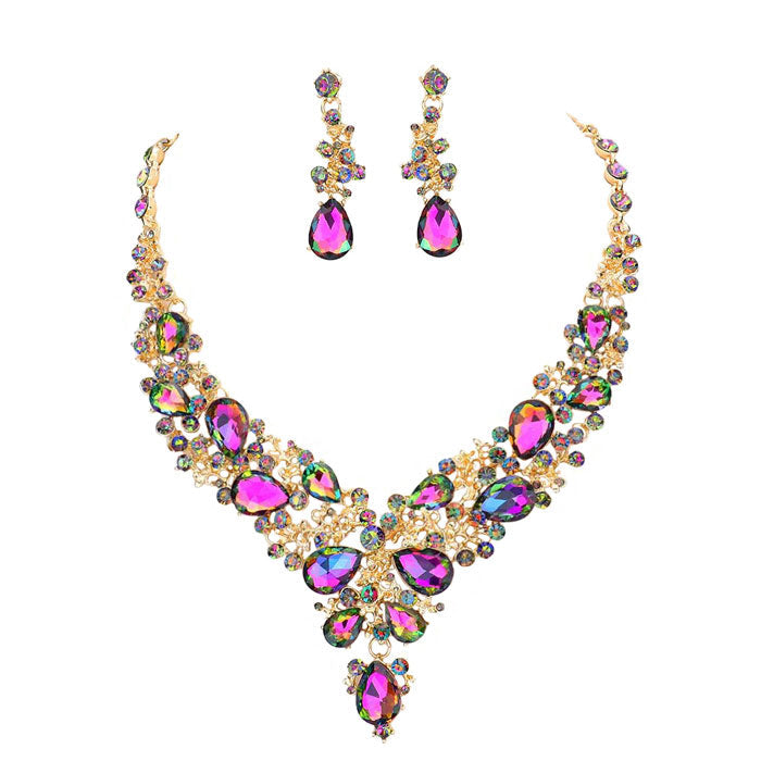 Vitrail Round Teardrop Stone Accented Evening Necklace Beautifully crafted design adds a gorgeous glow to any outfit. Jewelry that fits your lifestyle! stunning evening necklace will sparkle all night long making you shine out like a diamond. perfect for a night out on the town or a black tie party. Perfect Gift for Birthday, Anniversary, Prom, Mother's Day Gift, Thank you Gift.