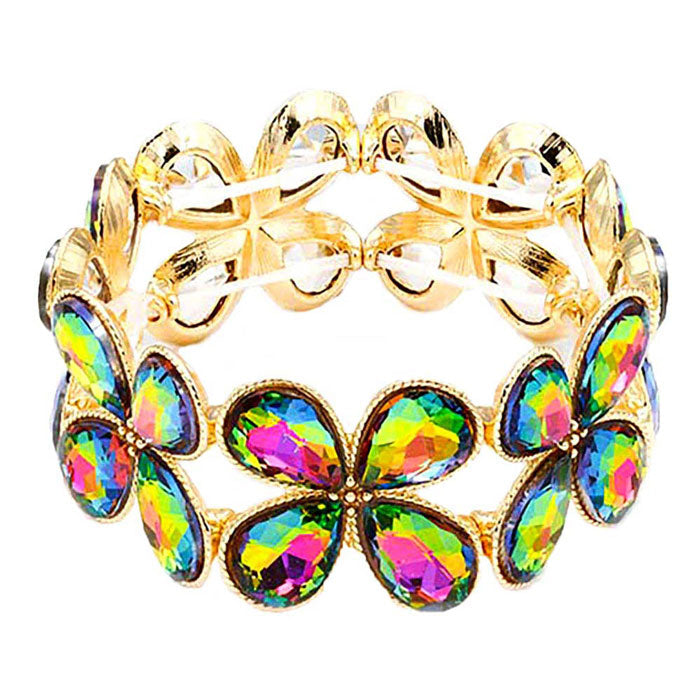 Vitrail Teardrop Stone Cluster Stretch Evening Bracelet, look as majestic on the outside as you feel on the inside, eye-catching sparkle, sophisticated look you have been craving for! Can go from the office to after-hours easily, adds a stunning glow to any outfit. Stylish bracelet that is easy to put on, take off. Perfect gift for you or a loved one!