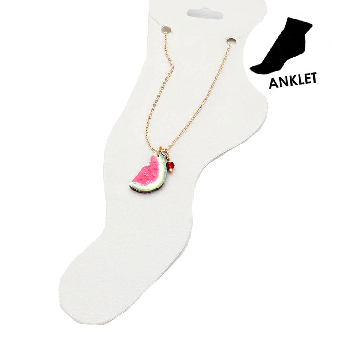 Wood Watercolor Watermelon Charm Link Chain Anklet, Accentuate your tropical vibes 24/7 with this breezy, beach-ready accessory, show off your tan with these different colors and fun icon charms with this gold anklet. Watermelon Anklet, Summer Jewelry, Perfect Birthday Gift, Beach Jewelry, Thank you Gift