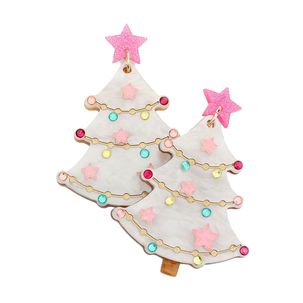 White Acetate Christmas Tree Dangle Earrings, are you looking for some cute and fun earrings for Christmas? You'll love these sparkle Christmas Tree earrings. These cute Christmas earrings will complete your Christmas costumes in perfect style. They will make the moments more beautiful and memorable! These Christmas Tree Dangle earrings can be used for Christmas, New Year parties, and other joyous occasions. Awesome gift idea to give someone who loves the magic of Christmas. Merry Christmas!