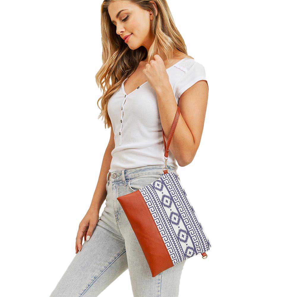 White Aztec Patterned Wristlet Clutch Crossbody Bag, The Crossbody bag with an Aztec pattern that will go with any outfit. perfect for makeup, money, credit cards, keys or coins, comes with a wristlet for easy carrying, light and simple. Put it in your bag and find it quickly with it's colors. Great for running small errands while keeping your hands free.