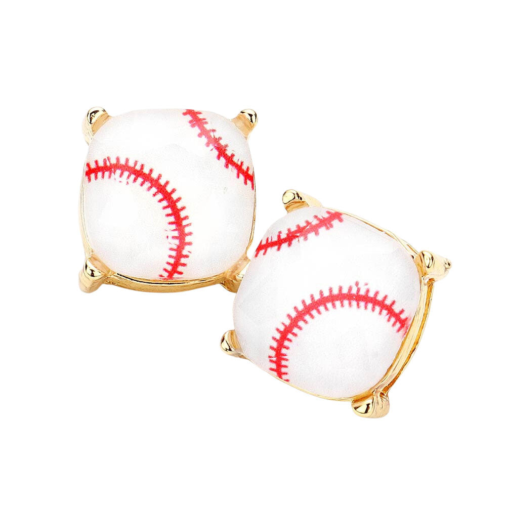 White Baseball Printed Square Stud Earrings, Easy to wear & versatile enough for wearing straight through the week. Coordinate with any ensemble from business casual to daily wear. It's the perfect addition to every outfit. Perfect jewelry gift to expand a woman's fashion wardrobe with a modern, on-trend style.