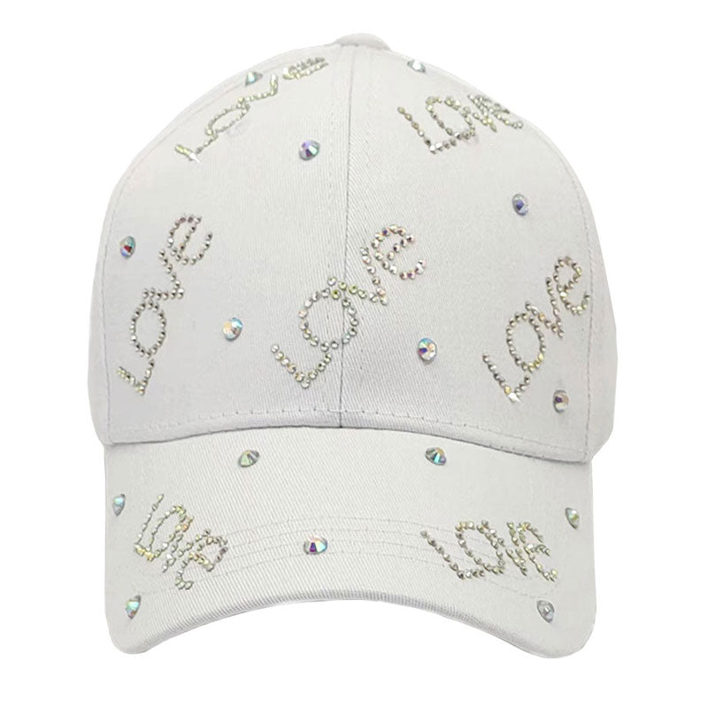 White Bling Love Message Patterned Baseball Cap, these baseball cap make you sparkly on the party, absolutely get many compliments. Show your trendy side with this lovely Baseball hat. The bling Studs cap is perfect for night out, outdoor event, hip hop fashion, Halloween costume, shopping, dating, wedding, music festival, evening party, prom, travel, beach, vacations, cocktail party and even for casual business wear.