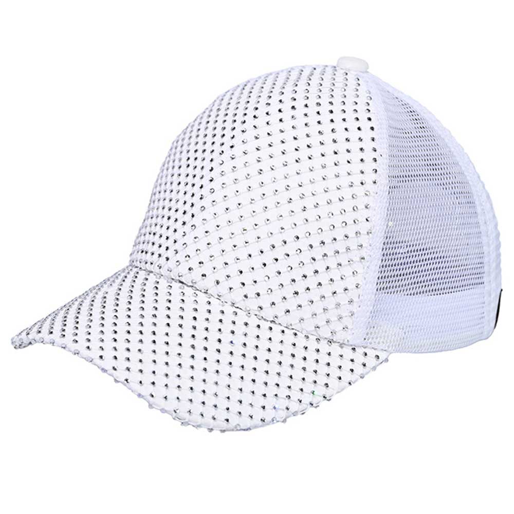 White C C Rhinestone Net Baseball Cap, features an embroidered smile face patch on the front, bringing a smile to everyone you pass by and showing your kindness to others. This beautiful baseball cap is comfortable to wear for a long time in hot weather. Perfect gifts for holidays, Mardi, Valentine’s Day, or any occasion.