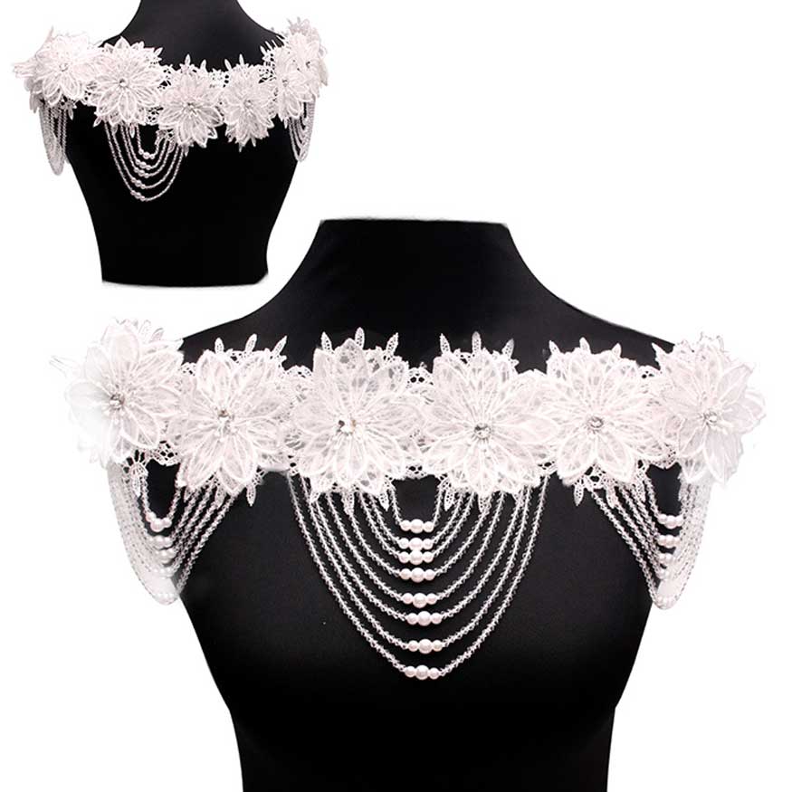 White Draped Floral Lace Wedding Shawl. Great shawl and wrap to match your evening dress but not cover it. Also can be fold down to a very slim size, perfect for Bridal, Wedding, Evening Party, Formal and Special Occasion. Can be used as neckerchief, bride gift, or leaving present as well.