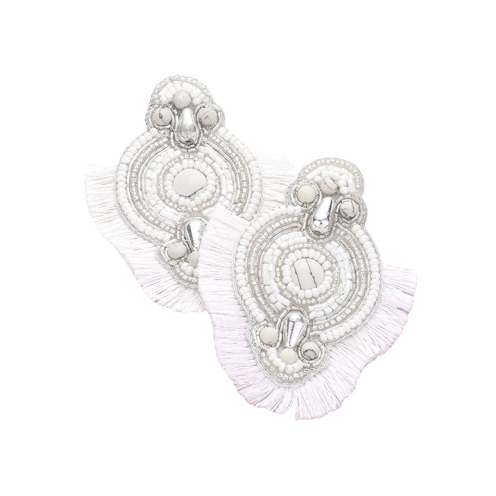 White Felt Back Boho Tassel Trimmed Multi Beaded Earrings, are beautifully designed on a tassel theme to put on a pop of color and complete your ensemble. Perfect for adding the perfect beauty & glamor everywhere with these felt-back boho tassel earrings. These multi-beaded earrings are handcrafted jewelry that fits your lifestyle.