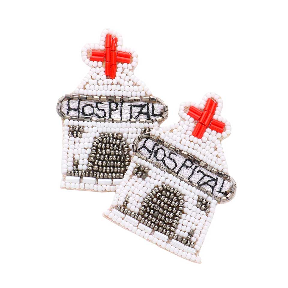 White Felt Back Seed Beaded Hospital Dangle Earrings, enhance your attire with these beautiful felt back seed beaded earrings to show off your fun trendsetting style. Can be worn with any daily wear such as shirts, dresses, T-shirts, etc. These hospital dangle earrings will garner compliments all day long.