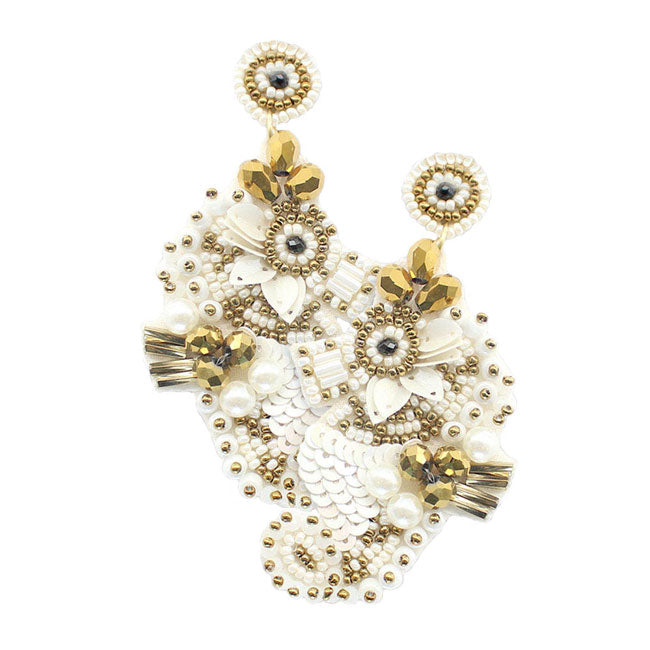 White Felt Back Sequin Pearl Seed Beaded Seahorse Dangle Earrings, shiny polished, Simple sophistication provides a flash of color to any outfit style, making it a timeless jewel to add to your collection. Jewelry that fits your lifestyle! Perfect Birthday, Anniversary, Mother's Day & Thank you Gift, Fun Spring Summer Jewelry.