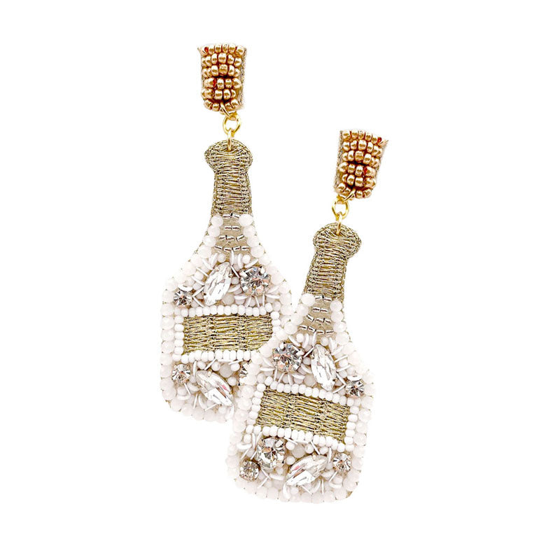 White Felt Back Stone Embellished Champagne Dangle Earrings. Beautifully crafted design adds a gorgeous glow to any outfit. Jewelry that fits your lifestyle! Perfect Birthday Gift, Anniversary Gift, Mother's Day Gift, Anniversary Gift, Graduation Gift, Prom Jewelry, Just Because Gift, Thank you Gift.