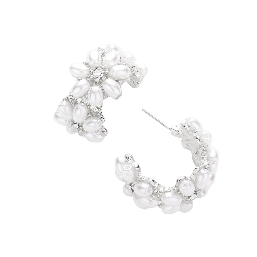 White Floral Pearl Embellished Hoop Evening Earrings, are beautifully decorated to hoop on your earlobes on special occasions for making you stand out from the crowd. Excellent to wear at weddings, wedding showers, receptions, parties, graduation, etc. Perfect gift for Birthdays, anniversaries, Mother's Day, Graduation, etc.