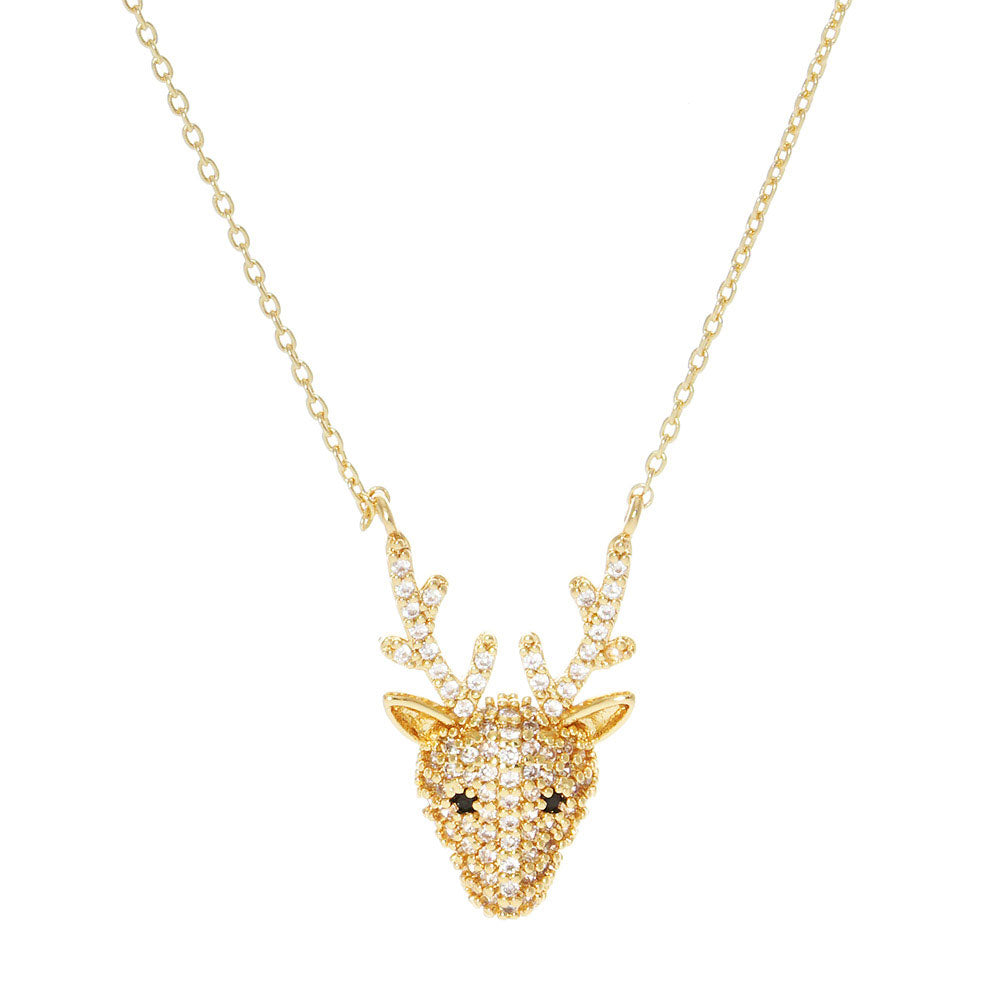 White Gold Dipped CZ Rudolph Pendant Necklace. Beautifully crafted design adds a gorgeous glow to any outfit. Jewelry that fits your lifestyle! Perfect Birthday Gift, Anniversary Gift, Mother's Day Gift, Anniversary Gift, Graduation Gift, Prom Jewelry, Just Because Gift, Thank you Gift.