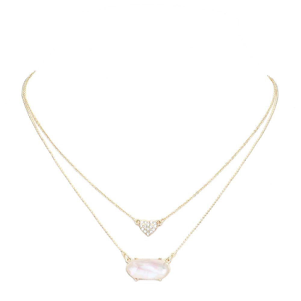 White Heart Hexagon Bead Pendant Double Layered Necklace. Beautifully crafted design adds a gorgeous glow to any outfit. Jewelry that fits your lifestyle! Perfect Birthday Gift, Anniversary Gift, Mother's Day Gift, Anniversary Gift, Graduation Gift, Prom Jewelry, Just Because Gift, Thank you Gift.