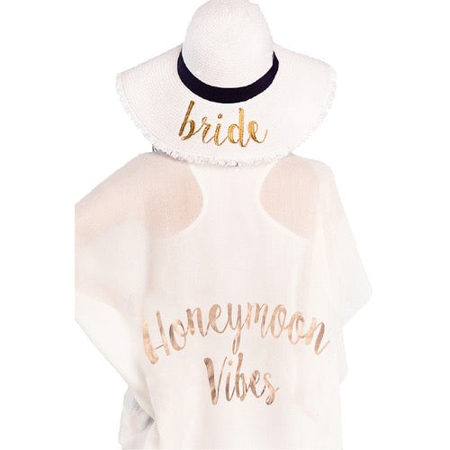 White C.C "Honeymoon Vibes" Beach Cover Up; Beach, Poolside chic made easy with this lightweight short sleeve Cover Up featuring relaxed silhouette, great over a swimsuit or favorite blouse & slacks, Perfect Birthday Gift, Anniversary Gift, Bridal Party, Wedding Party, Bachelorette, Honeymoon, Beachwear, Short Sleeve Cover