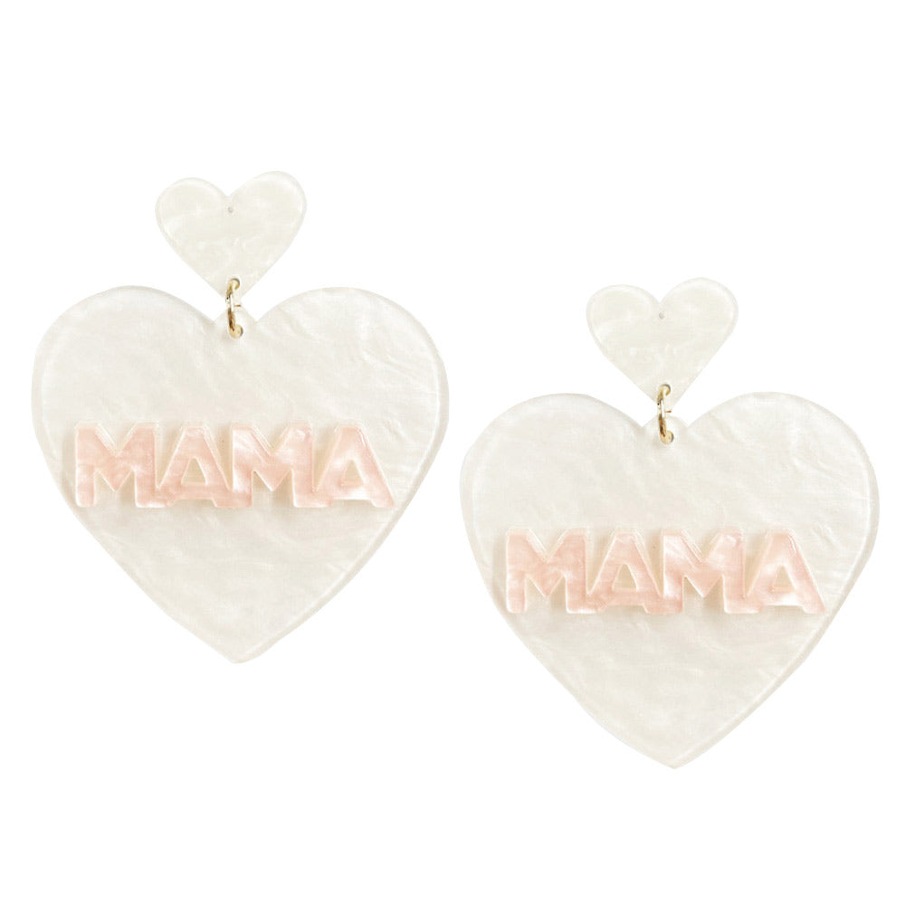 White Mama Message Celluloid Acetate Heart Link Dangle Earrings, enhance your attire with these beautiful mama message earrings to show off your fun trendsetting style. Can be worn with any daily wear such as shirts, dresses, T-shirts, etc. These heart-link dangle earrings will garner compliments all day long.