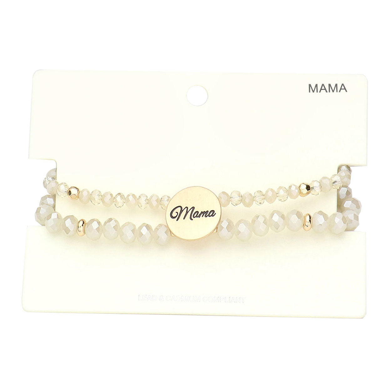 White Mama Metal Disc Message Charm Faceted Beaded Stretch Bracelet, these Charm Faceted Beaded Stretch bracelets can light up any outfit, and make you feel absolutely flawless. Fabulous fashion and sleek style adds a pop of pretty color to your attire. Make your mother feel special by giving this Mama Metal bracelet as a gift and expressing your love for your mother on this Mother's Day.
