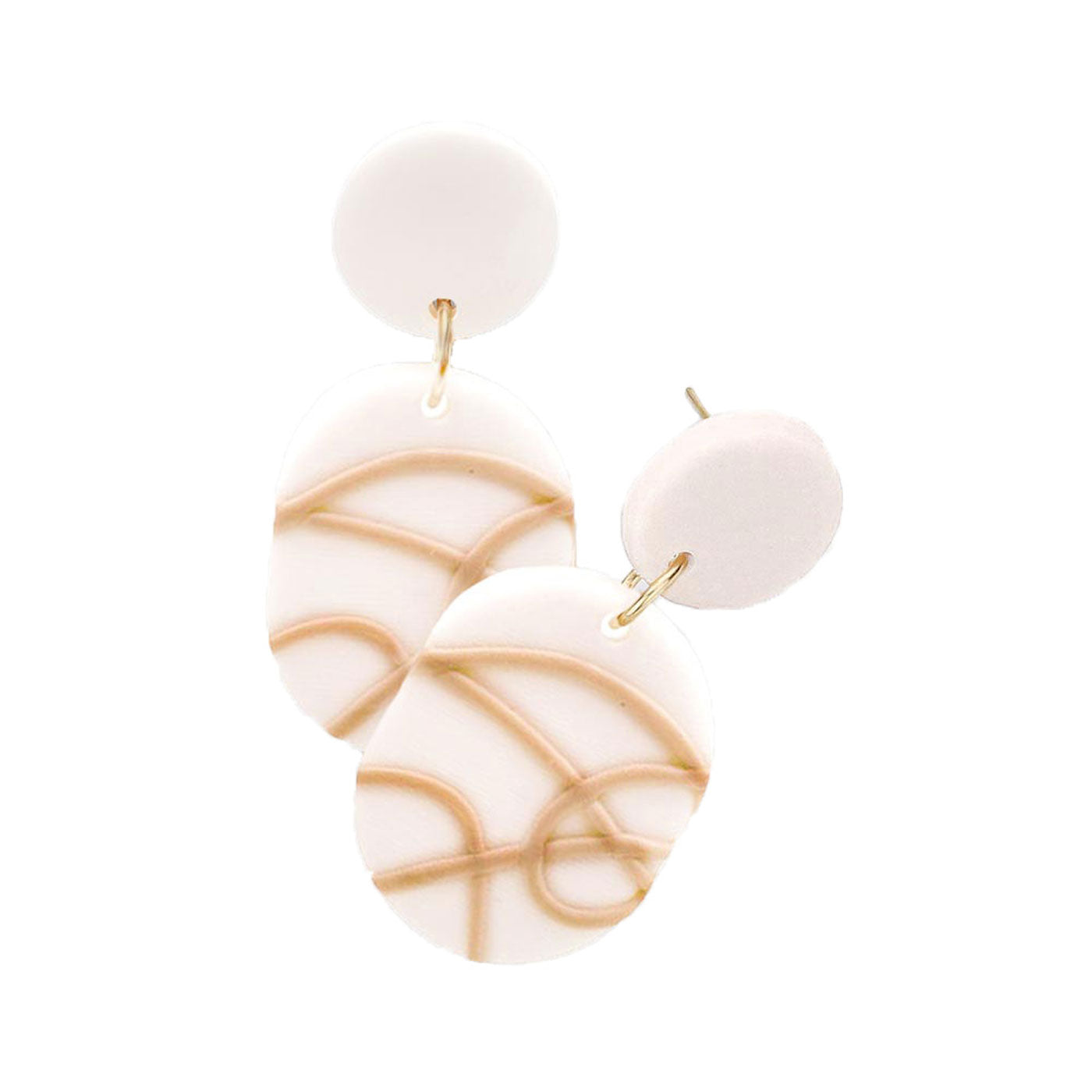 White Patterned Oval Polymer Clay Dangle Earrings. Get ready with these Earrings. Beautifully crafted design adds a gorgeous glow to any outfit. Jewelry that fits your lifestyle! Perfect Birthday Gift, Anniversary Gift, Mother's Day Gift, Anniversary Gift, Graduation Gift, Prom Jewelry, Just Because Gift, Thank you Gift.