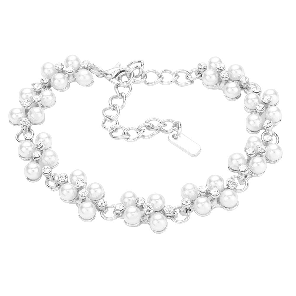 White Pearl Rhinestone Evening Bracelet. Get ready with this bracelets, put on a pop of color to complete your ensemble. Perfect for adding just the right amount of shimmer & shine and a touch of class to special events. Perfect Birthday Gift, Anniversary Gift, Mother's Day Gift, Thank you Gift.