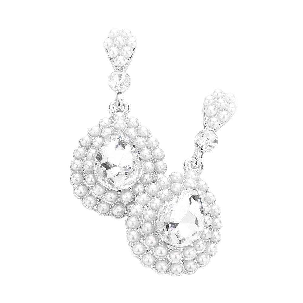 White Pearl Trim Glass Teardrop Stone Evening Earrings, These Pearl Trim Glass Teardrop Stone Evening Earrings put on a pop of color to complete your ensemble. Perfect for adding just the right amount of shimmer & shine. Perfect for Birthday Gift, Anniversary Gift, Mother's Day Gift, or Graduation Gift.