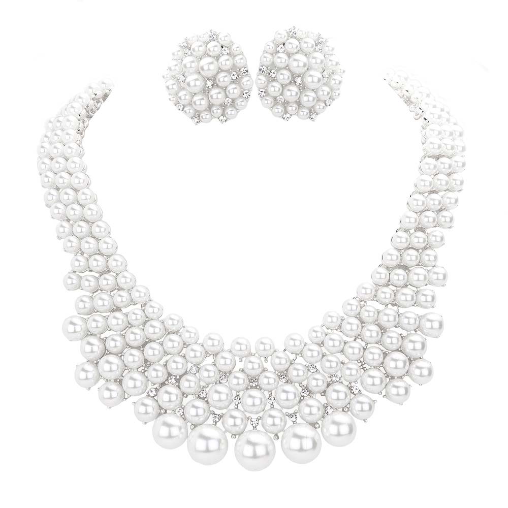 White Rhinestone Embellished Pearl Cluster Necklace, get ready with this cluster necklace to receive the best compliments on any special occasion. Put on a pop of color to complete your ensemble and make you stand out on special occasions. Awesome gift for birthdays, anniversaries, Valentine’s Day, or any special occasion.