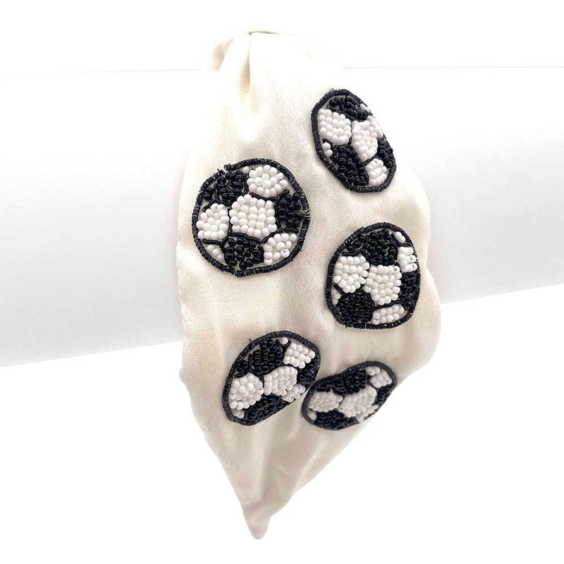 White Seed Beaded Soccer Burnout Knot Headband. These seed beads headband will make you feel extra glamorous. Push back your hair with this exquisite knotted headband, spice up any plain outfit! Be ready to receive compliments. Be the ultimate trendsetter wearing this chic headband with all your stylish outfits!