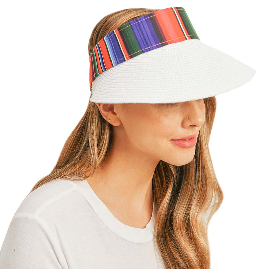 White Serape Straw Visor Sun Hat, whether you’re basking under the summer sun at the beach, lounging by the pool, or kicking back with friends at the lake, a great hat can keep you cool and comfortable even when the sun is high in the sky. Large, comfortable, and perfect for keeping the sun off your face, neck, and shoulders, ideal for travelers on vacation or just spending some time in the great outdoors.