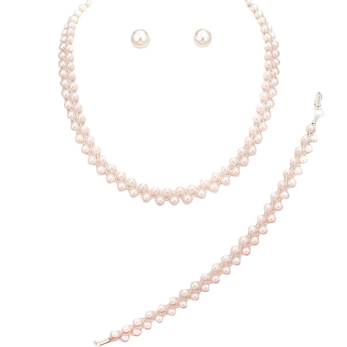 White Silver 3PCS Braided Chain Pearl Necklace Jewelry Set, These Necklace jewelry sets are Elegant. Beautifully crafted design adds a gorgeous glow to any outfit. Get ready with these Pearl Necklace and a bright Bracelet. Perfect for adding just the right amount of shimmer & shine and a touch of class to special events. Suitable for wear Party, Wedding, Date Night or any special events. Perfect Birthday, Anniversary, Prom Jewelry, Thank you Gift.